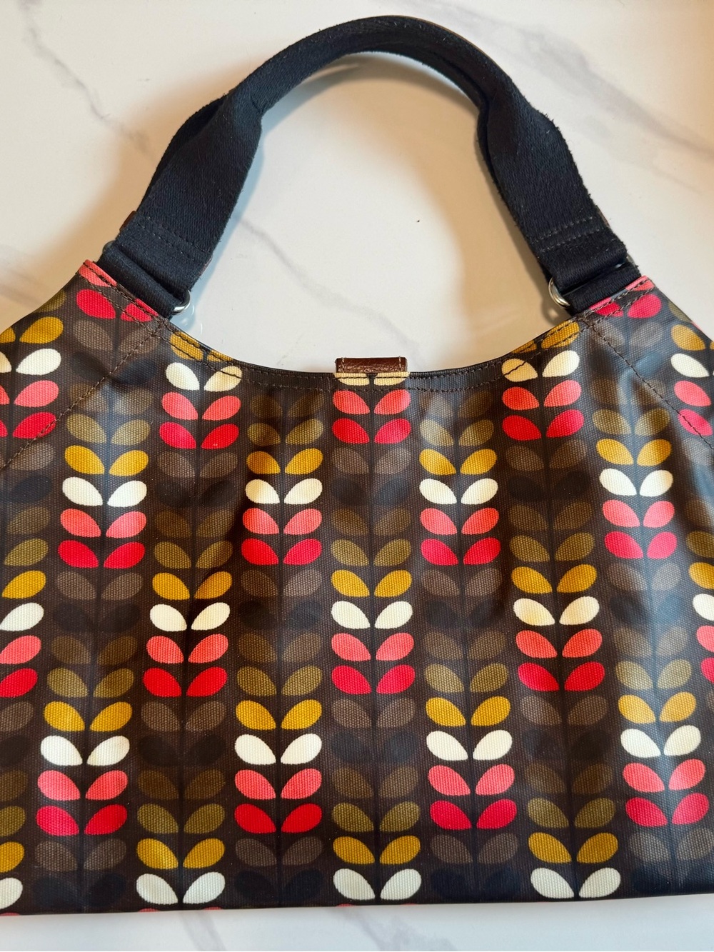Orla Kiely Multi-Stem Print Coated Canvas Shoulder Bag red, pink, mustard, olive